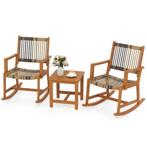 Tangkula 3 Pieces Rocking Bistro Set PE Rattan Front Porch Chairs w/ Coffee Table - 1 of 4