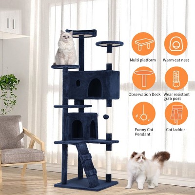 70in Navy Blue Multi-Level Cat Tree Tower with Sisal Posts