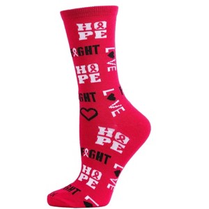 Memoi Hope Love Fight Breast Cancer Awareness Bamboo Blend Socks Black 9-11 - 1 of 4