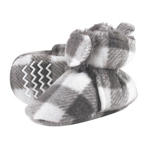 Hudson Baby Baby and Toddler Cozy Fleece and Faux Shearling Booties, Charcoal White Plaid - 1 of 1