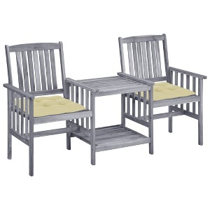 vidaXL Patio Chairs with Tea Table and Cushions Solid Acacia Wood - 1 of 4