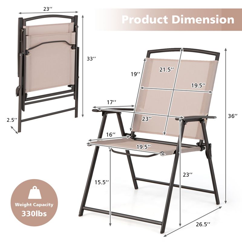 Tangkula 2/4 Piece Patio Folding Chairs Outdoor Dining Chairs w/ Breathable Fabric Heavy Duty Steel & Rustproof Steel Frame, 4 of 9