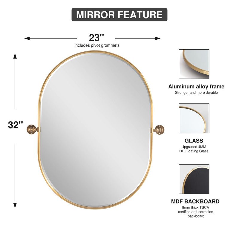 Neutypechic Metal Frame Oval Pivot Bathroom Vanity Mirror, 3 of 8