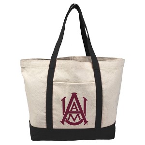 Alabama AM University Primary Logo Canvas Tote Bag With External Pocket, Reusable Shoulder Bag for Shopping, School, Beach - 1 of 4