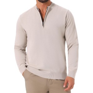 INSPIRE CHIC Men's Long Sleeve Quarter Zip Mock Neck Knitted Polo Sweater - 1 of 4