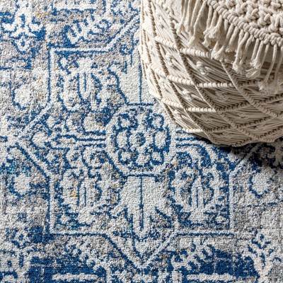Reversible Blue-Cream 8' x 10' Synthetic Vintage Persian Rug