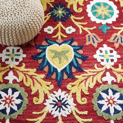 Country Casual 72'' Red Square Tufted Wool Area Rug