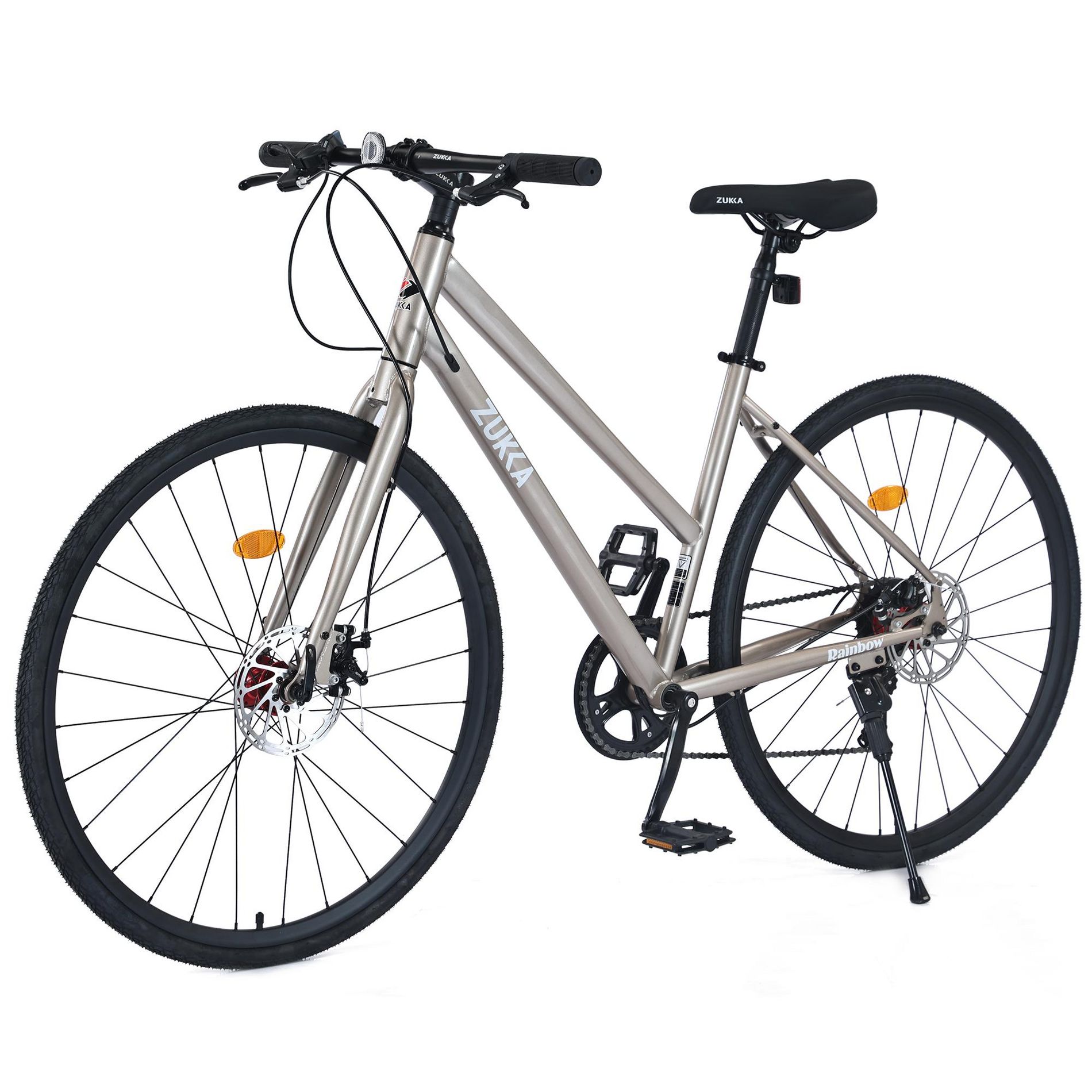 PAGED 700C Hybrid Bike with 7 Speed Gears for Men & Women, City Bicycle with Aluminum Alloy Frame, Rigid Suspension, Disc Brake, Champagne