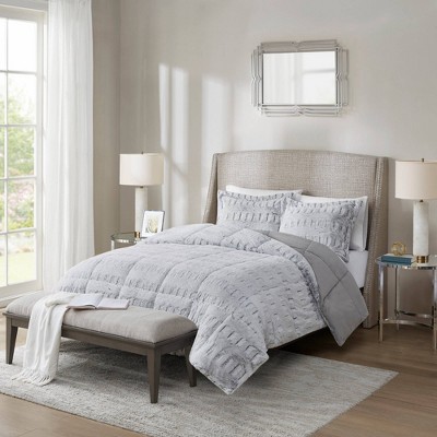 Gray Twin Reversible Faux Fur Bedspread Set