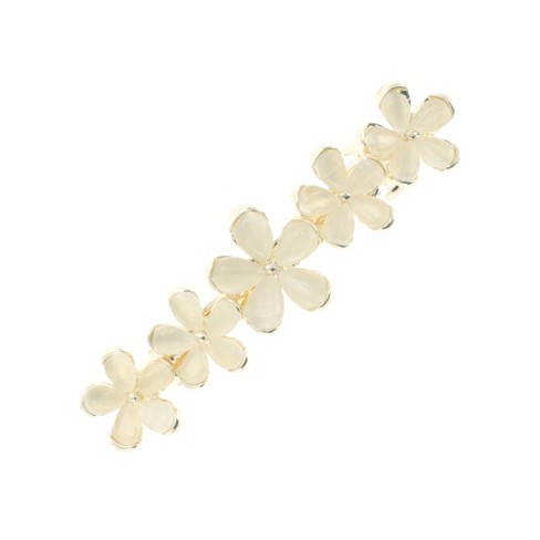 Unique Bargains Flower French Barrette Hair Clips Gold Tone Beige 1 Pc - image 1 of 4