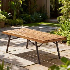 Modern Rectangular Coffee Table with Wood Grain Finish, Metal Frame, Open Storage Shelf, Living Room Accent Table for Home or Office Decor - 1 of 4