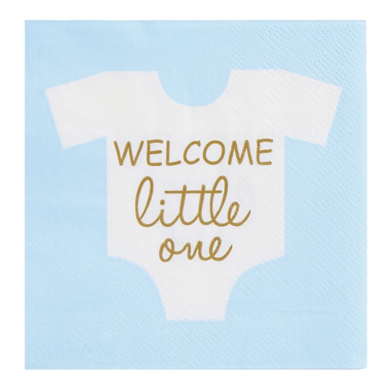 Blue Panda 100-Pack Baby Shower Napkins for Boy - "Welcome Little One" Baby Boy Party Decorations (Light Blue, 5x5 In), 4 of 7