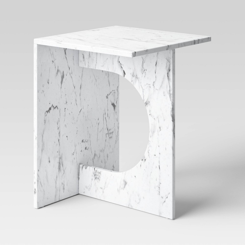 Photos - Coffee Table Faux Marble Accent Table White - Threshold™