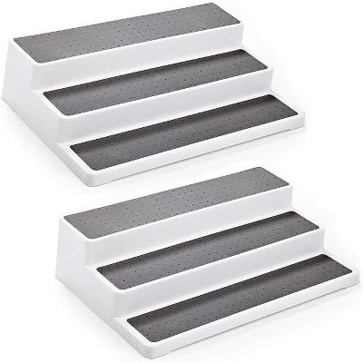 Home Intuition 3-Tier Non-Skid Spice Rack Step Shelf Pantry Kitchen Cabinet Organizer, 14.4-inch, White-Grey, 2 Pack — фото 2