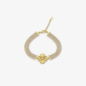 Mila Chain Bracelet Gold Plated with Pavé CZ Rows and Clover Accent - 1 of 2