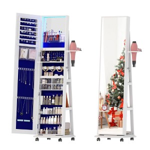 Fredees 360° Swivel Jewelry Armoire with LED Mirror, Lockable Standing Organizer with Foldable Shelf & Wheels - 1 of 4