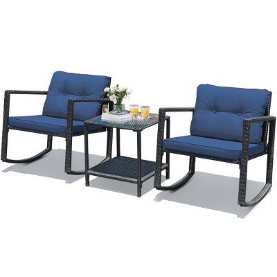 Tangkula 3 PCS Patio Chair Table Set Wicker Rattan Furniture Beige/Red/Blue/Black