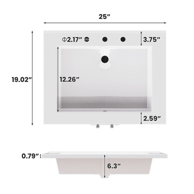 Hyleory 25" Modern Bathroom Vanity With Ceramic Basin, Undermount Sink Cabinet, Free Standing Storage Cabinet With Sink Combo Set