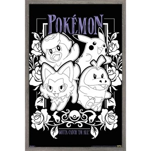 Trends International Pokémon: Spooky Vibes - Group Framed Wall Poster Prints Barnwood Framed Version 14.725" x 22.375" - 1 of 4