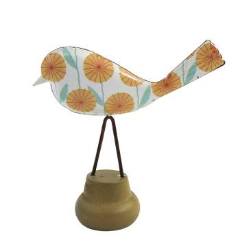 Home Decor Mod Floral Bird On Stand  -  One Figurine 5 Inches -  Mother's Dayy  -   -  Metal  -  Multicolored