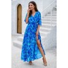I AM A FASHION JUNKY Floral Print V Neck Waist Cinched Split Long Dress - 2 of 4
