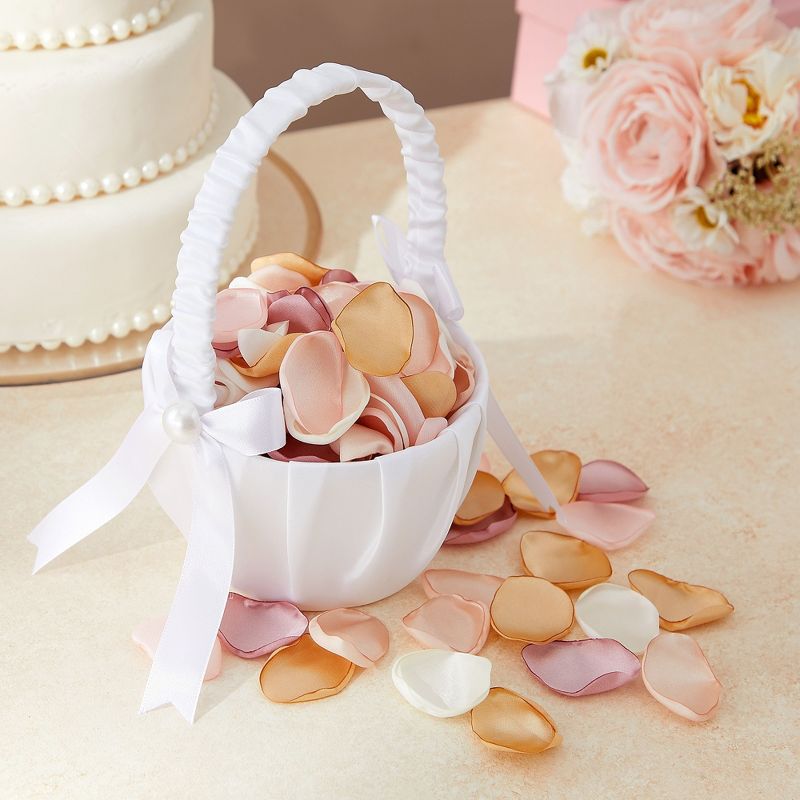 Juvale White Flower Girl Basket for Weddings - Flower Pedal Basket in Satin Bowknot and Pearl Design (8 x 5.2 x 6 In), 2 of 8