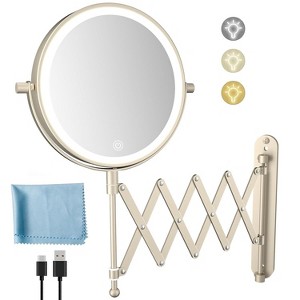 FASCINATE 2-Sided Rechargeable Wall Mounted Makeup Mirror with 1X10X Magnification 3 Color Lights Dimmable Touch Screen 360°Swivel - 1 of 4