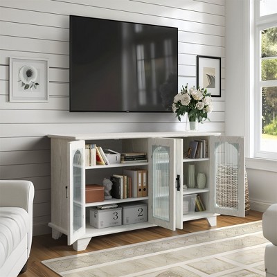 PexFix 45" Wood 4 Glass Door TV Stand Storage Entertainment Media Center with Shelf
