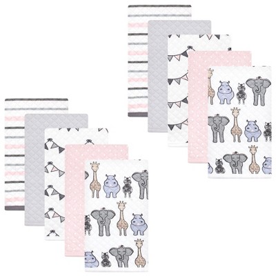 Image of Hudson Baby Infant Girl Quilted Burp Cloths, Pink Safari, One Size