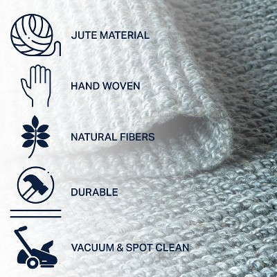 Handwoven Light Blue/Gray Chunky Jute Rug with Fringe - 5x8 Feet