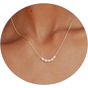 Pearl Pendant Necklace for Women, 14K Gold Plated Handmade Layered Chain - 1 of 4