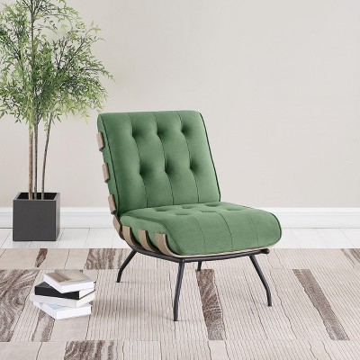 Mid Century Modern Green Velvet Metal Accent Chair