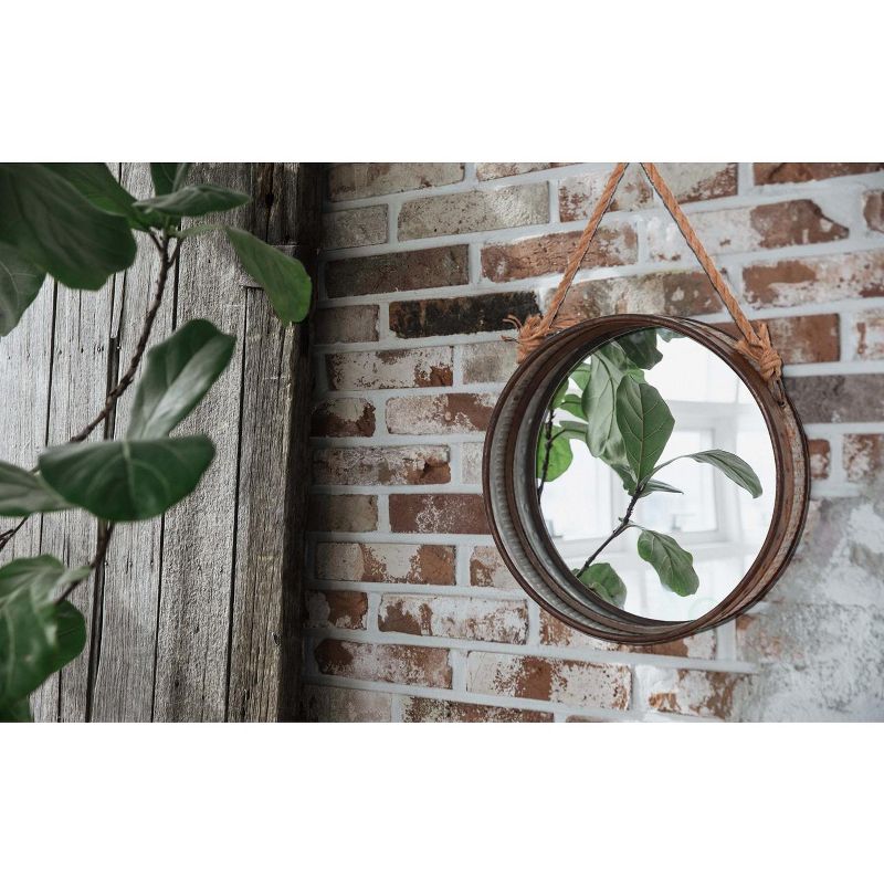 Vintiquewise Galvanized Metal Framed Round Wall Mirror with Rope, 3 of 7