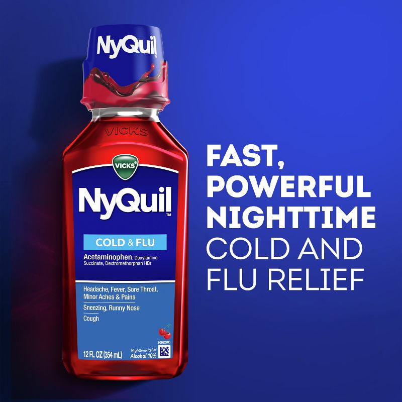 Vicks NyQuil Cold &#38; Flu Medicine Liquid - Cherry - 12 fl oz, 4 of 9
