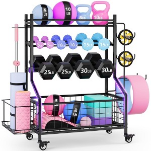 MOEPISY Weight Rack for Home Gym Storage, All-in-One Workout Storage Racks with Wheels and Hooks - 1 of 4