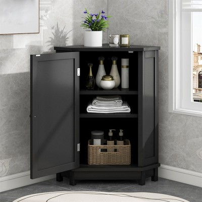 Bathroom Corner Storage Cabinet, Triangle Floor Cabinet With Adjustable Shelves, Freestanding Narrow Cabinet Organizer, Corner Cabinet for Small Space
