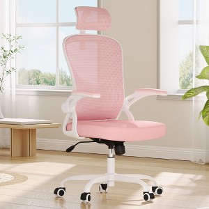 Lirago Ergo Chair w/Flip-Up Armrests - Adjustable Headrest & Lumbar, Pink Mesh - 1 of 4