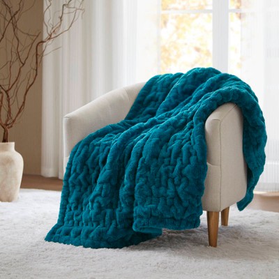 FIONECA Ruched Fur Throw 50x60"
