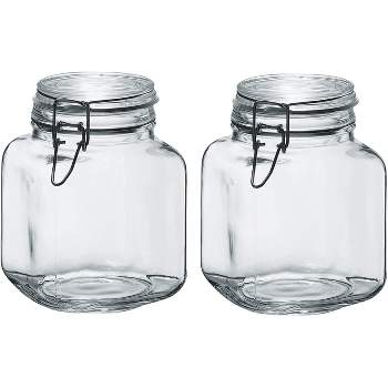 Amici Home Glass Hermetic Preserving Canning Jar Italian, Airtight Clamp Lids, Kitchen Canisters for Flour, Cereal, Coffee, Pasta, 2-Piece, 58 oz.