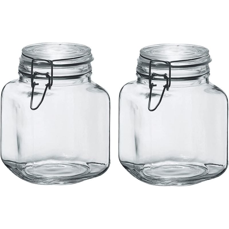 Amici Home Glass Hermetic Preserving Canning Jar Italian, Airtight Clamp Lids, Kitchen Canisters for Flour, Cereal, Coffee, Pasta, 2-Piece, 58 oz., 1 of 7