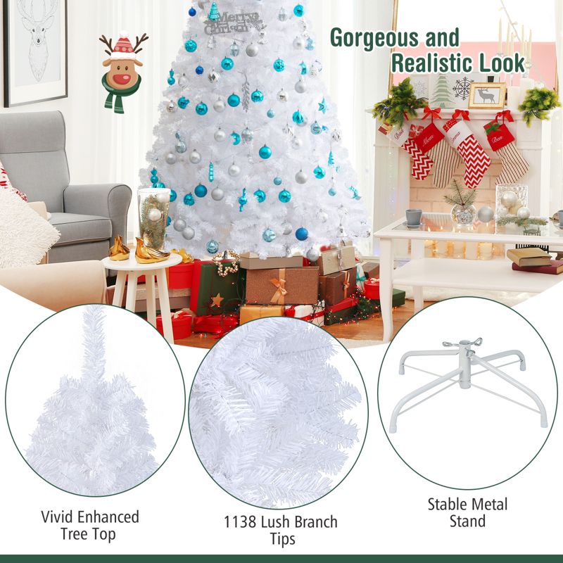 Tangkula 5/6/7/8FT Artificial White PVC Christmas Tree Outdoor w/ Metal Stand and Anti-scratching Cover, 5 of 13