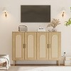 Rattan Sideboard Buffet Cabinet, 4 Doors Accent Storage Cabinet, Console Table Coffee Bar with Power Outlet, Adjustable Shelves - 3 of 4