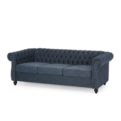 NicBex 84.75 Inch Button Tufted Back 3-Seater Sofa Couch with Roller Armrests for Living Room,Office,Apartment,Blue