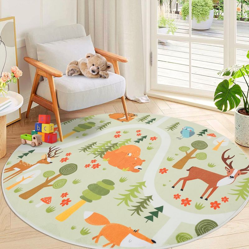 WhizMax Kids Area Rug Jungle Animal Road Play Mat 4'*4'Round, 5 of 6