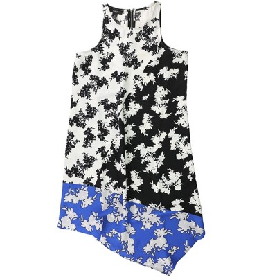 Alfani Womens Colorblocked Floral Asymmetrical Dress
