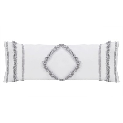 Boho Fringe White and Grey Cotton Body Pillow Cover