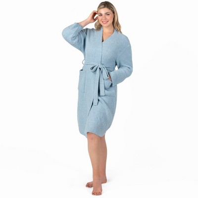 Light Blue Plush Microfiber Long Sleeve Bathrobe