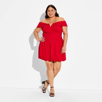 Women Short Sleeve Plunge Bubble Mini A-Line Dress – Wild Fable