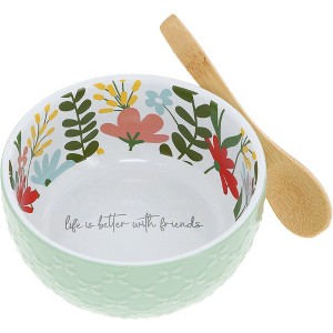 Pavilion Gift Company - Friends - 4.5" Ceramic Bowl with Bamboo Spoon - Dining Bowls - 1 of 4
