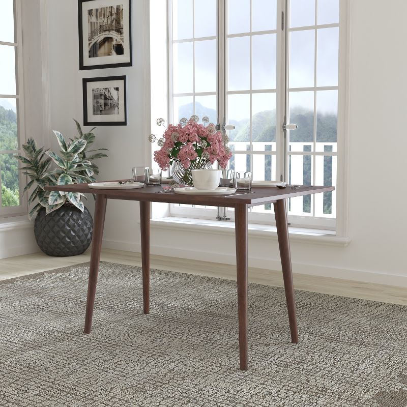 Emma and Oliver Mid-Century Modern Wooden Dining Table for Four with Dark Walnut Finish and Sleek Tapered Legs with Protective Floor Glides, 2 of 12